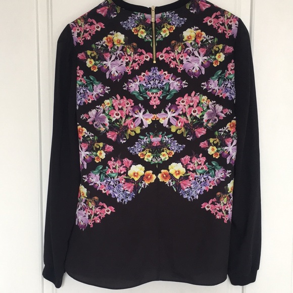 Ted Baker floral print blouse long sleeve with ribbed cuff size 1 (approx 4 US) - Picture 7 of 15